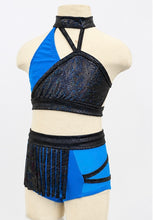 Load image into Gallery viewer, Electric Blue Fringe Two-Piece Dance Costume – Youth Medium