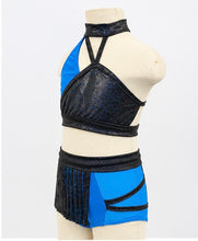 Load image into Gallery viewer, Electric Blue Fringe Two-Piece Dance Costume – Youth Medium
