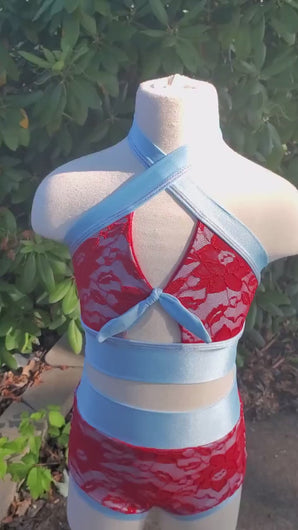 Adult  Lace Cross Top Dance Set